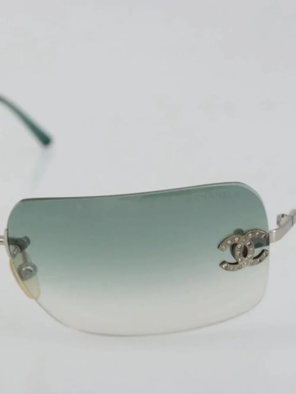 CHANEL COCO Mark Sunglasses metal Green CC Auth 188886